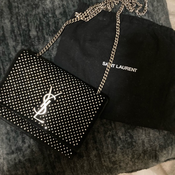 Saint Laurent Black and Silver Studded Clutch